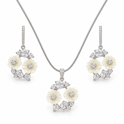 Ivory Blossom Necklace & Earrings Set