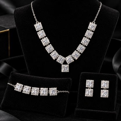 Princess-Cut Necklace Set with Bracelet & Earrings