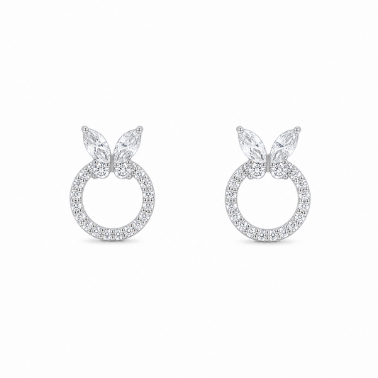 Butterfly Halo 925 Sterling Silver Stud Earrings