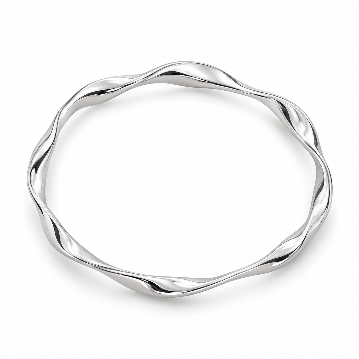 Sculpted Wave Silver Bangle