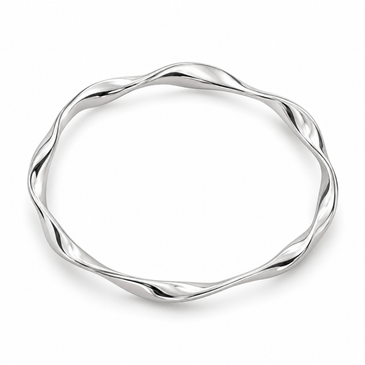 Sculpted Wave Silver Bangle