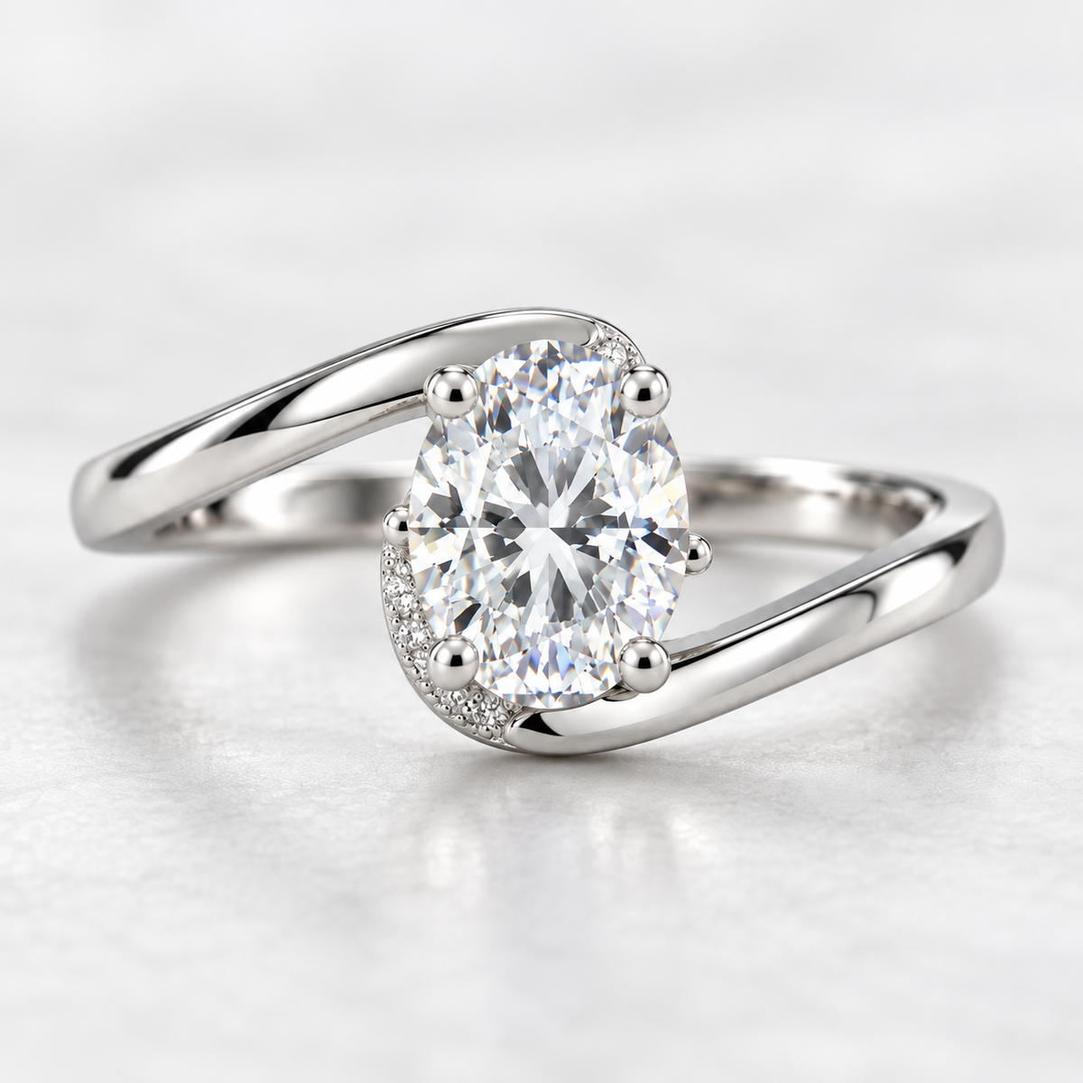 Oval Solitaire Bypass Silver Ring