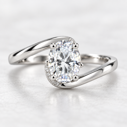 Oval Solitaire Bypass Silver Ring