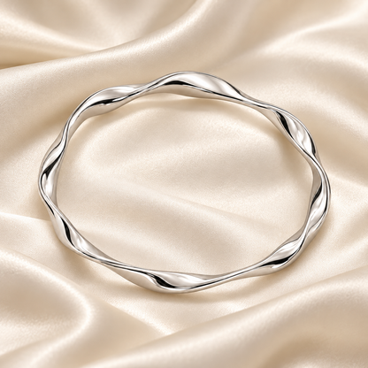 Sculpted Wave Silver Bangle