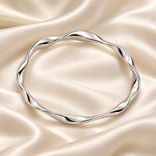 Sculpted Wave Silver Bangle