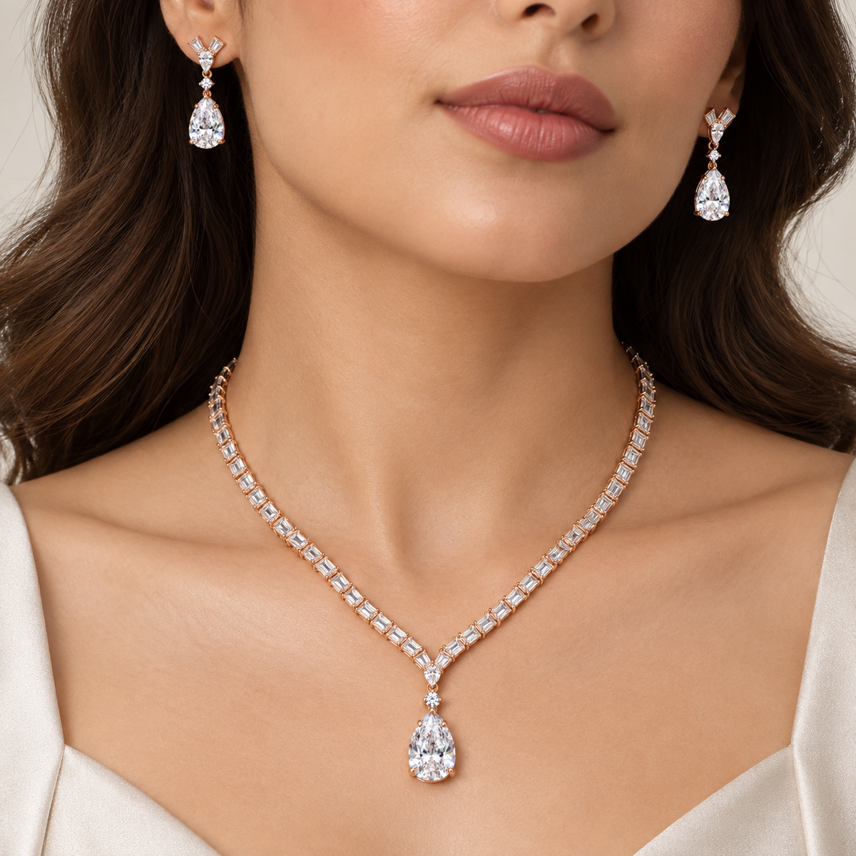 Silver Teardrop Necklace & Earring Set