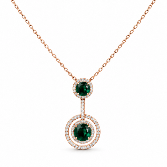 Emerald Green Halo Pendant Necklace