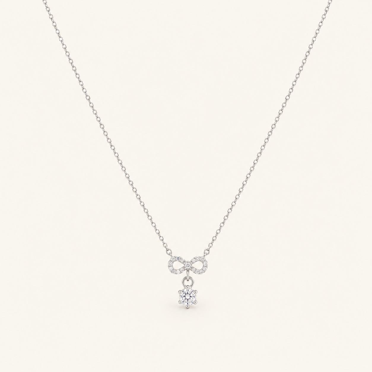 925 Sterling Silver Eternal Bow Drop Necklace