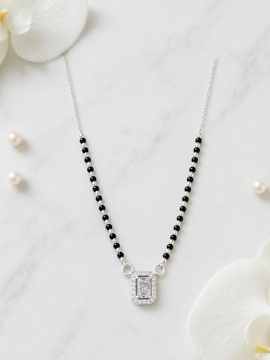 925 Sterling Silver Emerald-Cut Halo Mangalsutra
