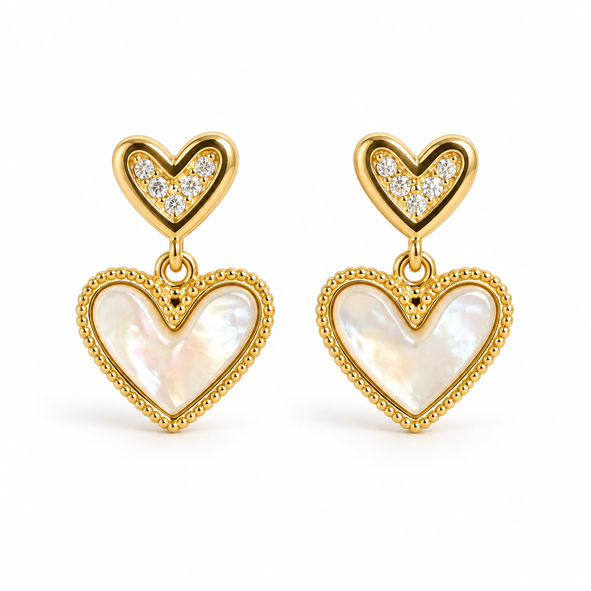 Pearlescent Double Heart Earrings
