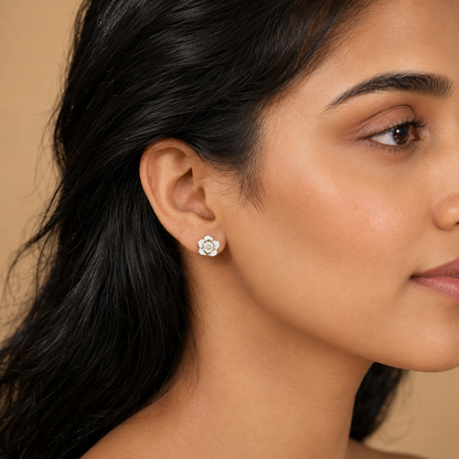 925 Sterling Silver White Rose Stud Earrings