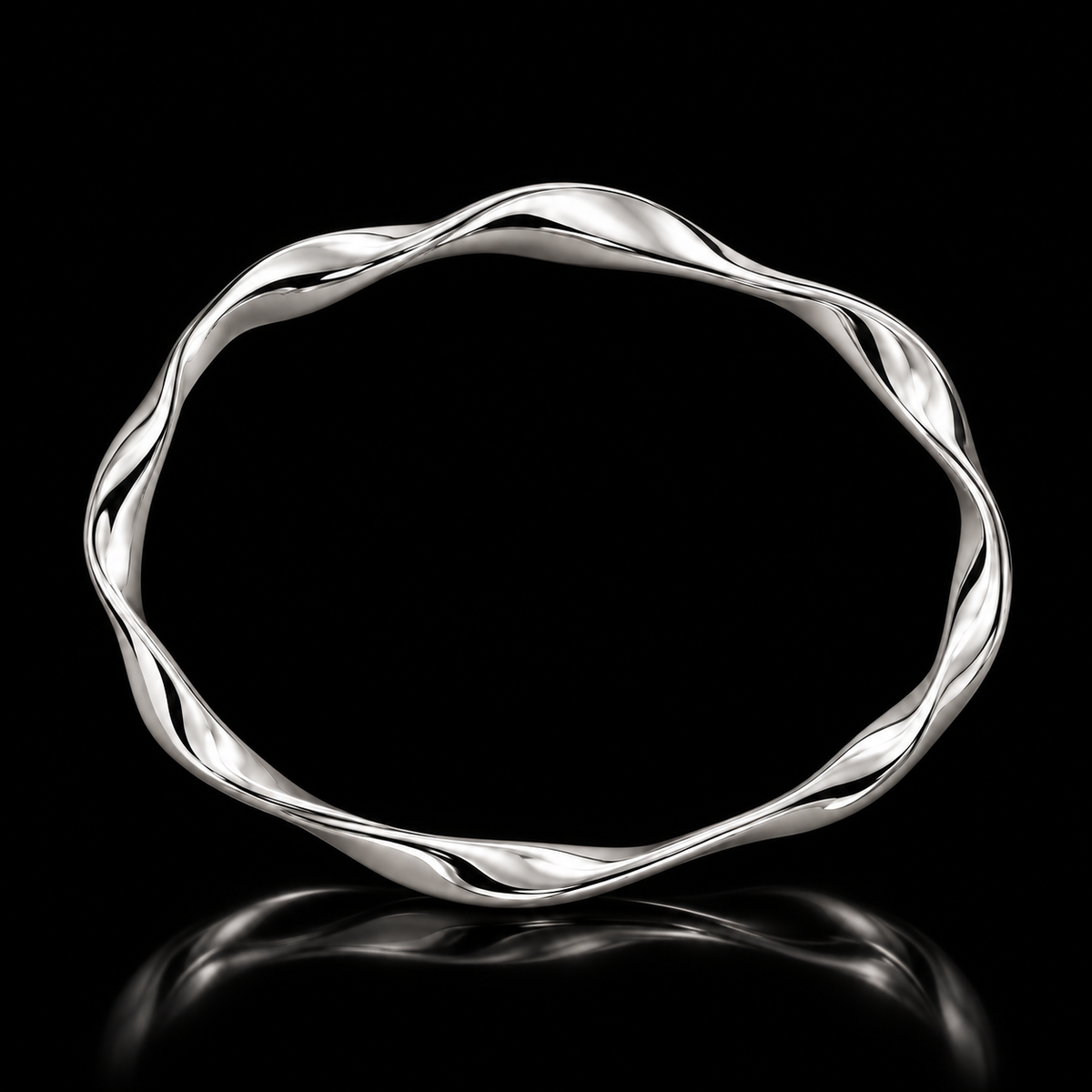 Sculpted Wave Silver Bangle