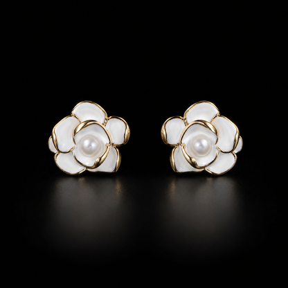 925 Sterling Silver White Rose Stud Earrings