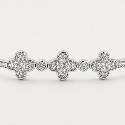 Silver Three-Clover Pavé Bangle