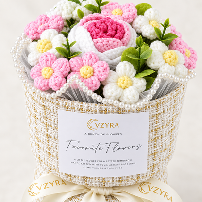 Crochet Flower Bouquet – Blush Pink & White