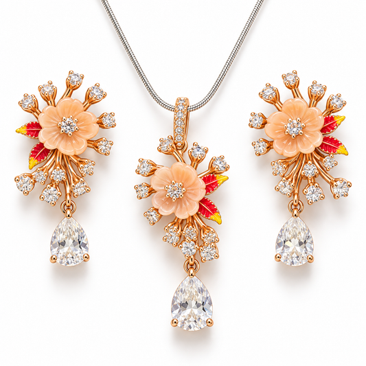 Peach Blossom Teardrop Necklace & Earrings Set