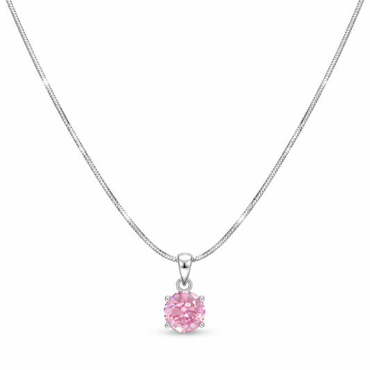 Pink Solitaire Silver Necklace