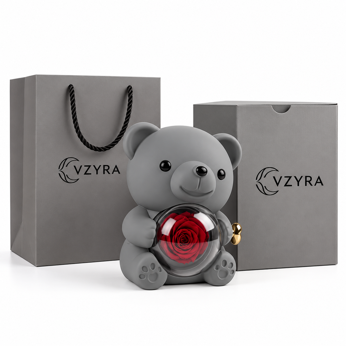 Grey Teddy Rose Surprise Jewellery Box