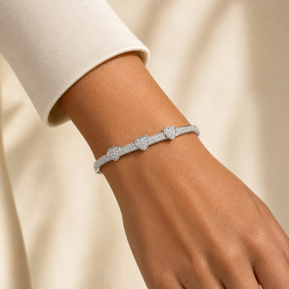 Silver Three-Heart Pavé Bangle