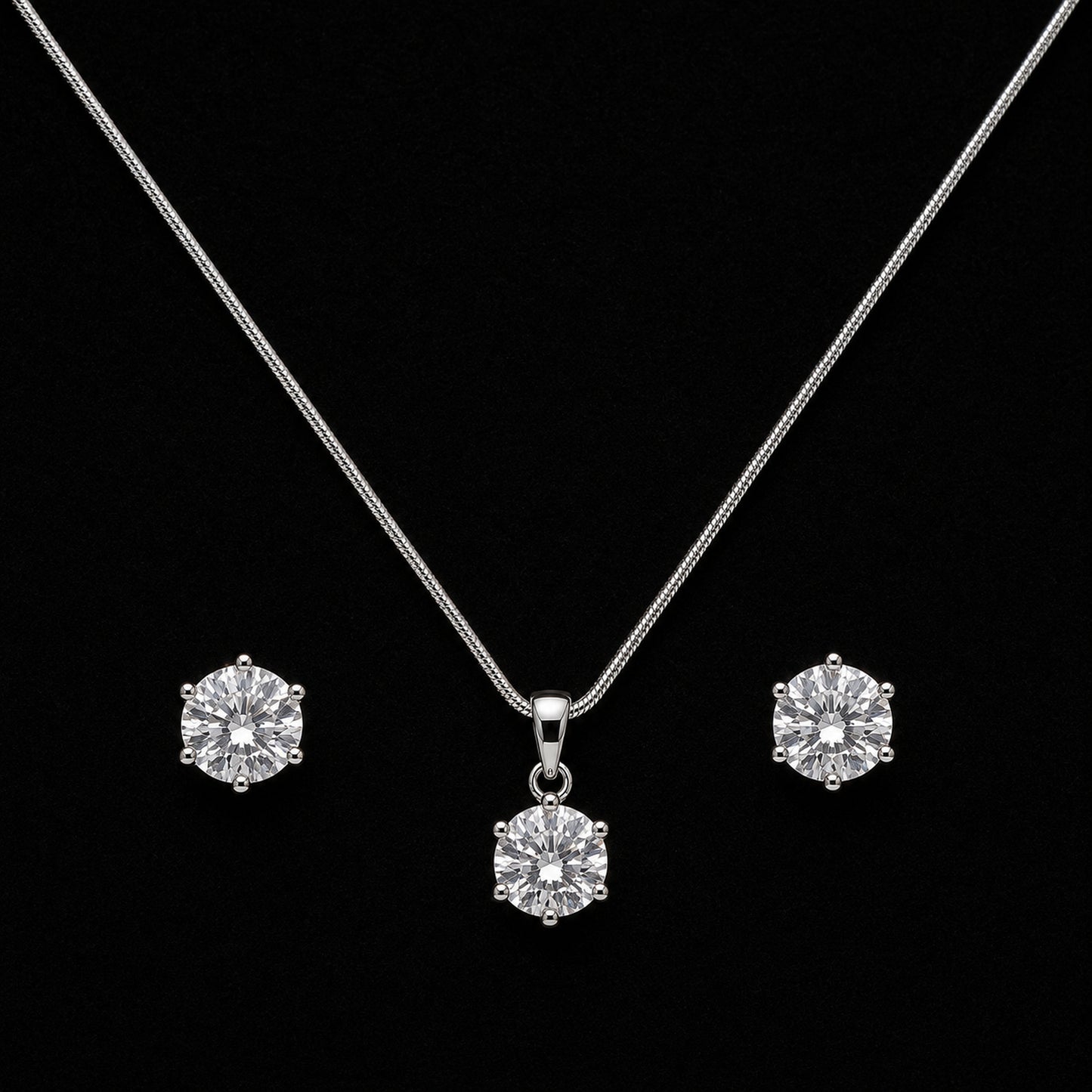 Round Solitaire Necklace & Earring Set