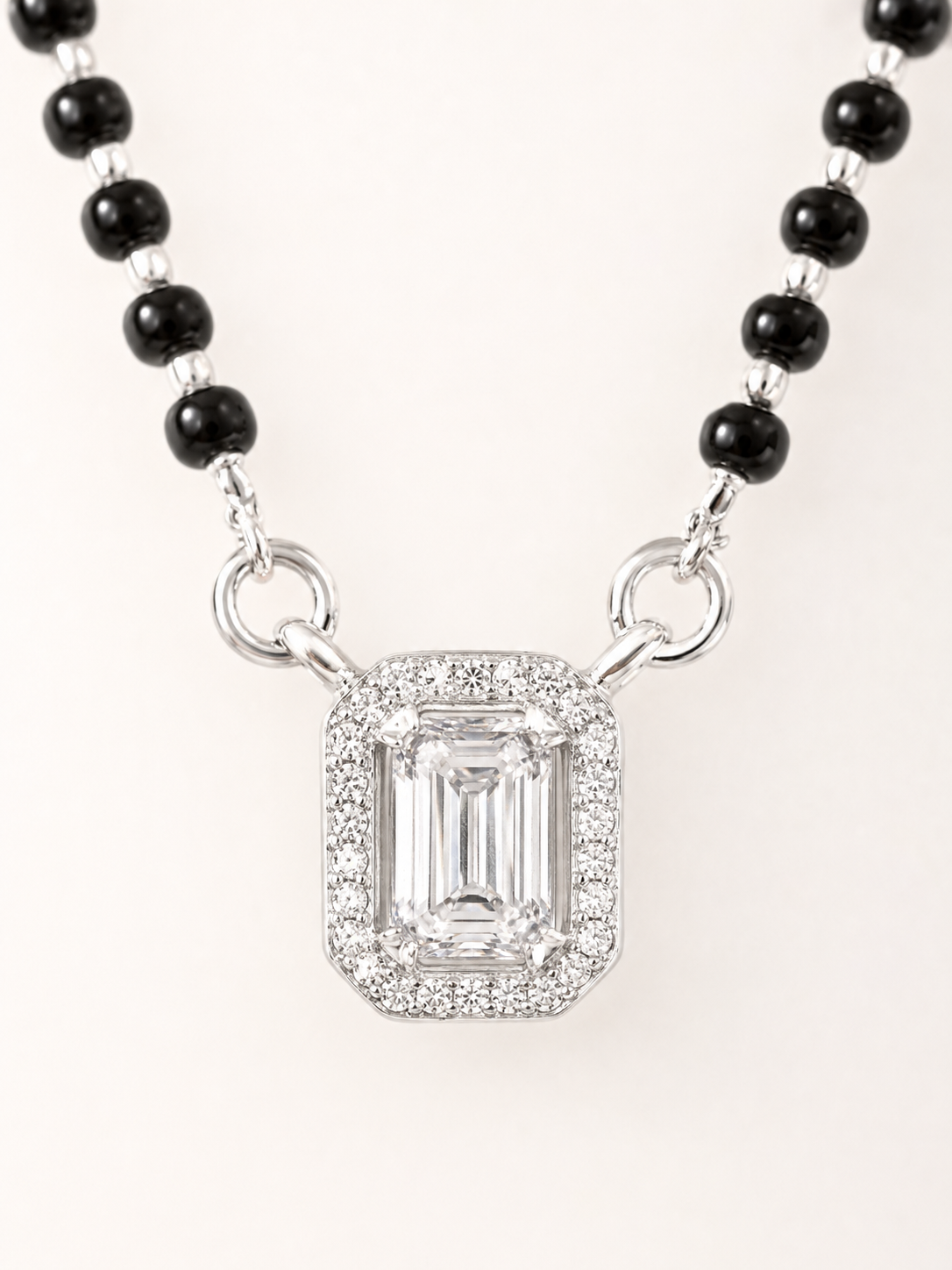 925 Sterling Silver Emerald-Cut Halo Mangalsutra