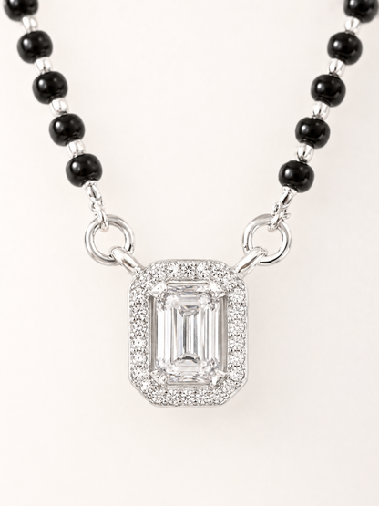 925 Sterling Silver Emerald-Cut Halo Mangalsutra