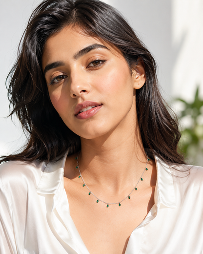 Emerald Drop Charm Necklace | 925 Sterling Silver