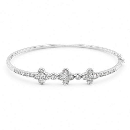 Silver Three-Clover Pavé Bangle