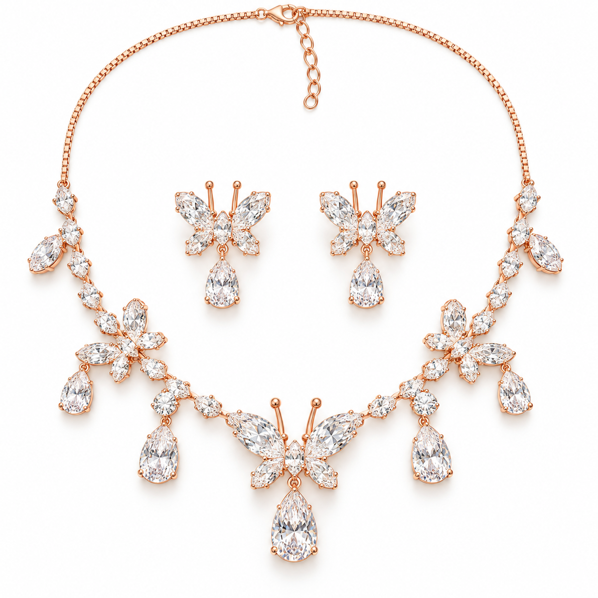 Butterfly Silver Necklace & Earring Set