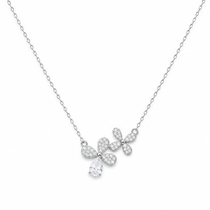 925 Sterling Silver Double Blossom Drop Necklace