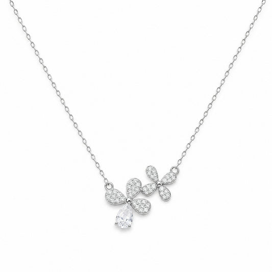 925 Sterling Silver Double Blossom Drop Necklace