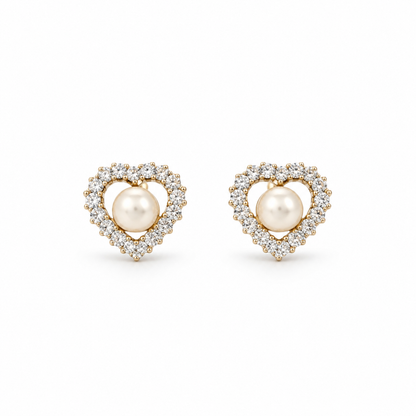 Pearl Heart Stud Earrings