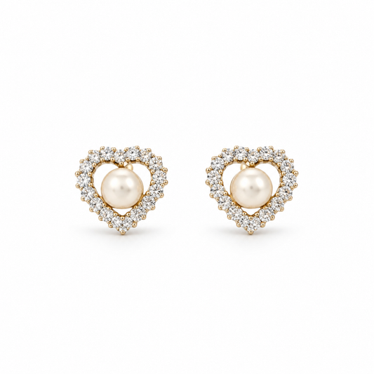 Pearl Heart Stud Earrings