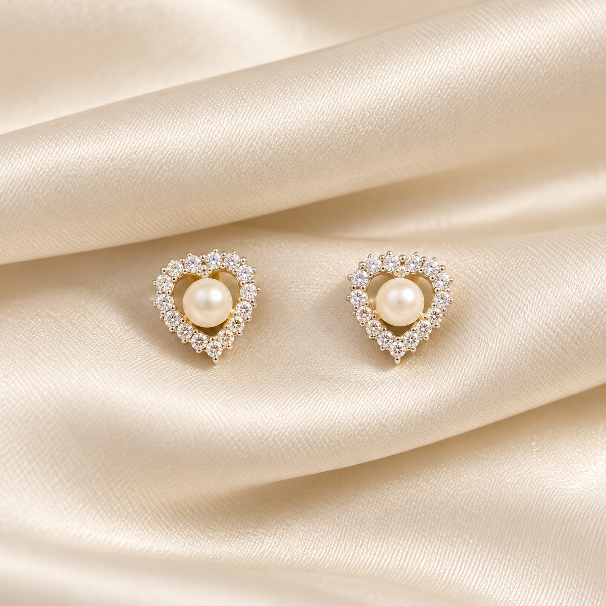 Pearl Heart Stud Earrings