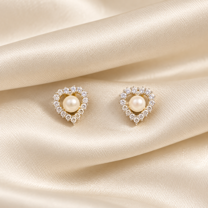 Pearl Heart Stud Earrings