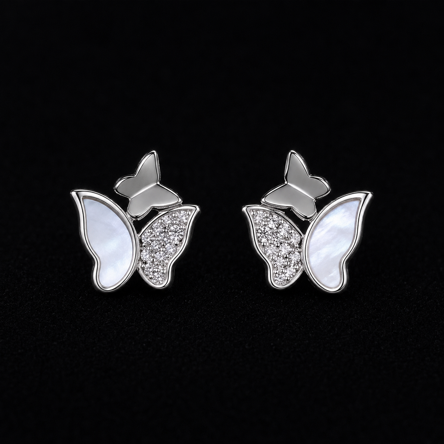 Triple Butterfly 925 Sterling Silver Stud Earrings