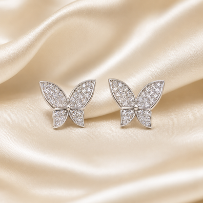 925 Sterling Silver Pavé Butterfly Stud Earrings