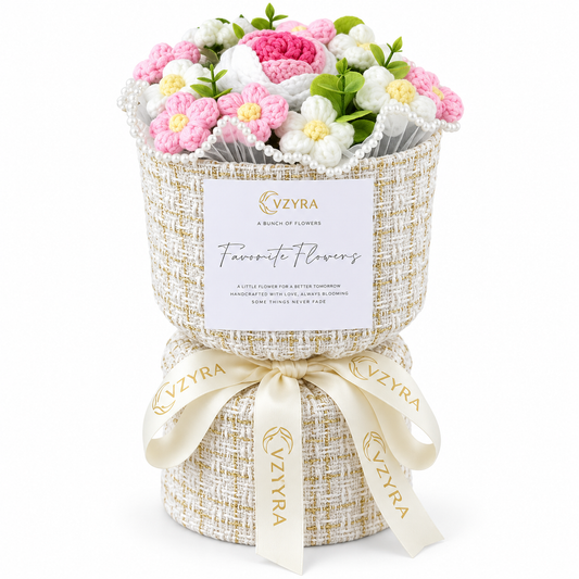 Crochet Flower Bouquet – Blush Pink & White