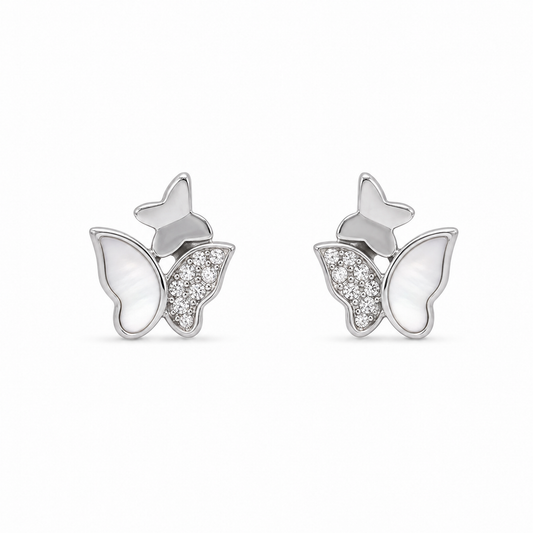 Triple Butterfly 925 Sterling Silver Stud Earrings