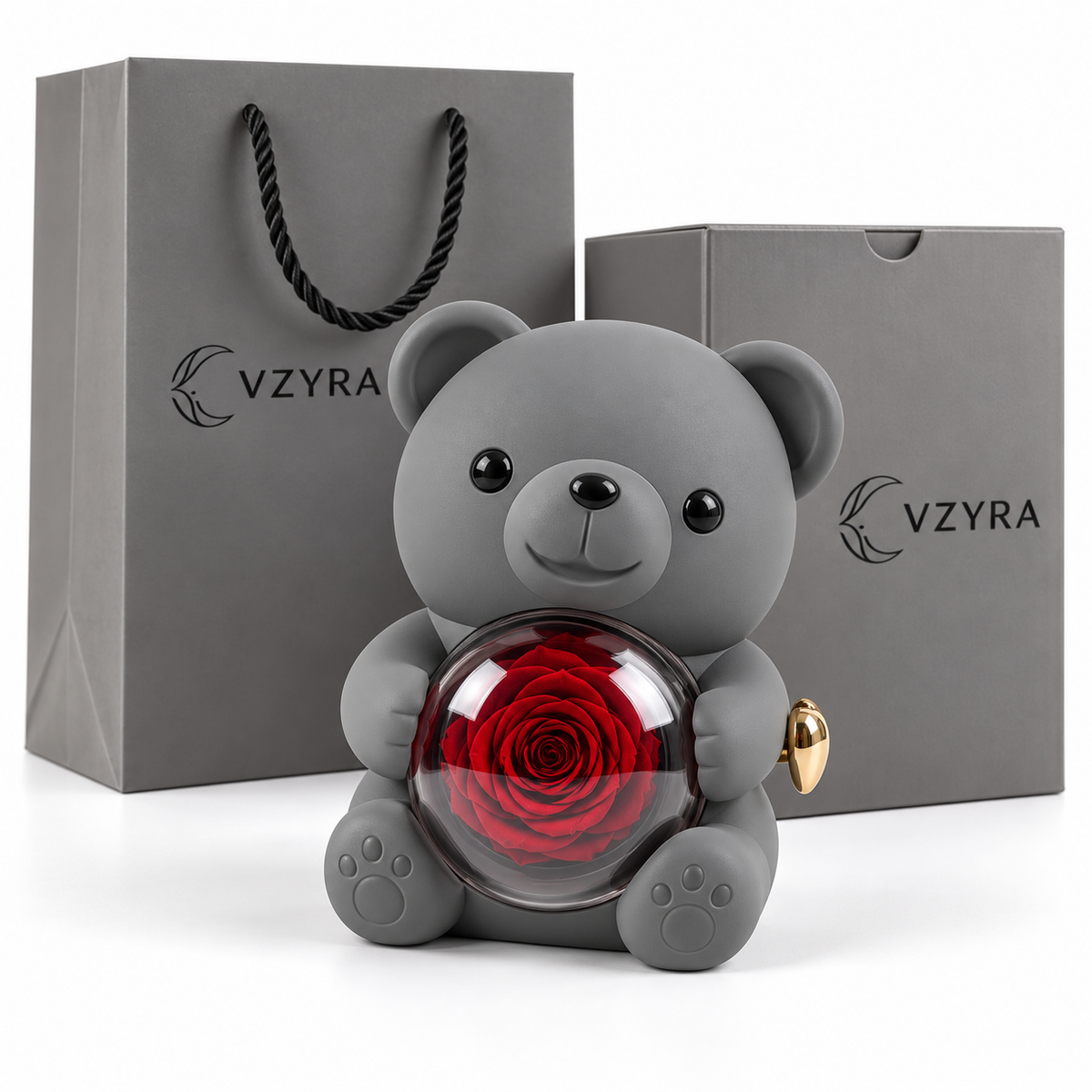 Grey Teddy Rose Surprise Jewellery Box