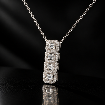 Four-Stone Emerald Halo Pendant Necklace