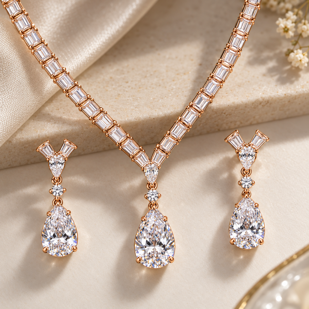 Silver Teardrop Necklace & Earring Set