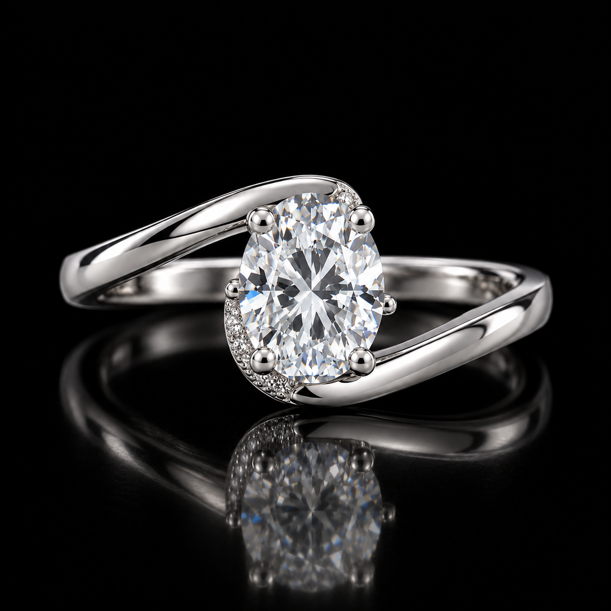 Oval Solitaire Bypass Silver Ring