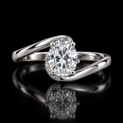 Oval Solitaire Bypass Silver Ring