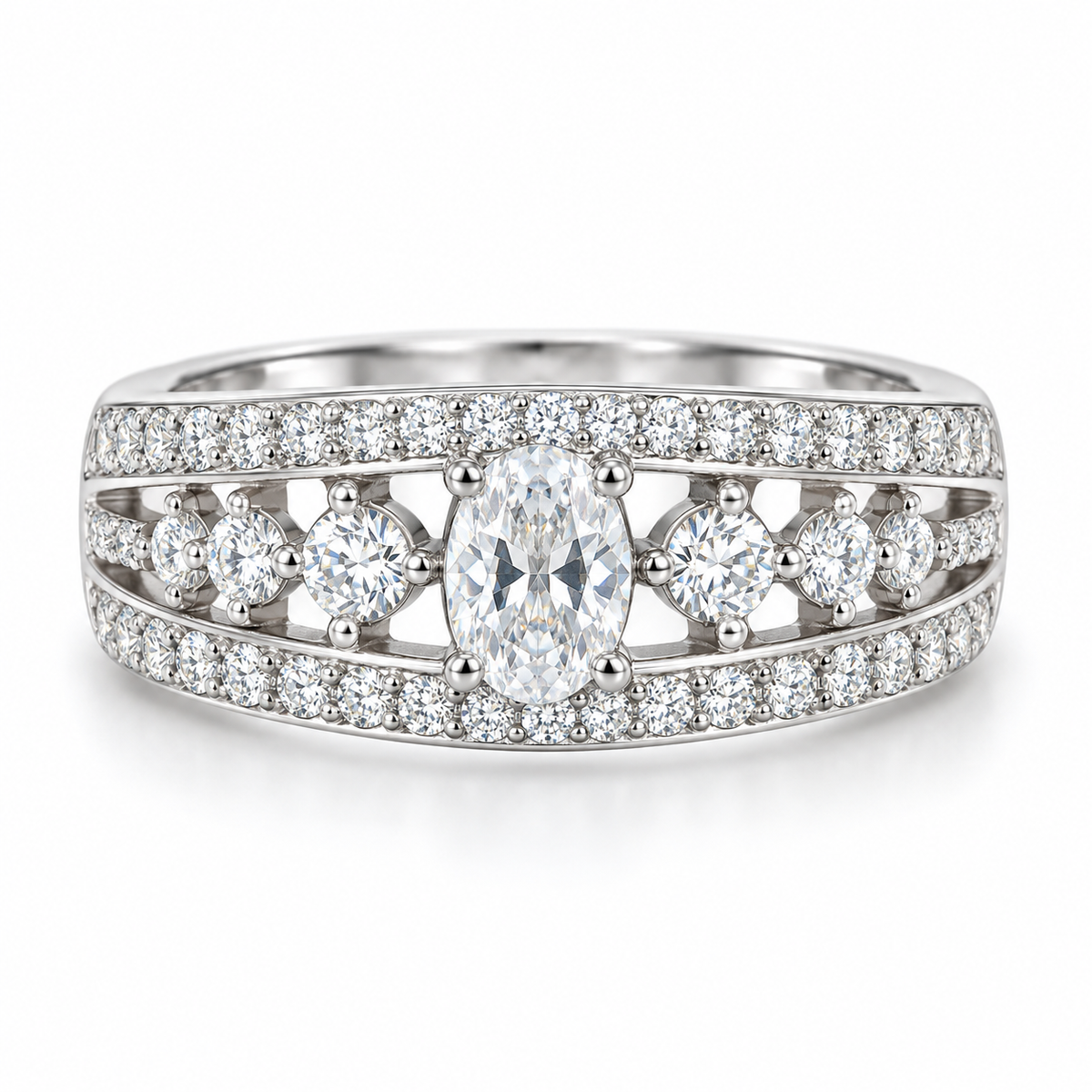 Oval Sparkle Silver Statement Ring