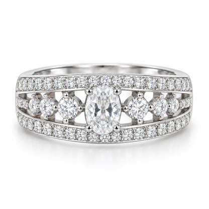 Oval Sparkle Silver Statement Ring