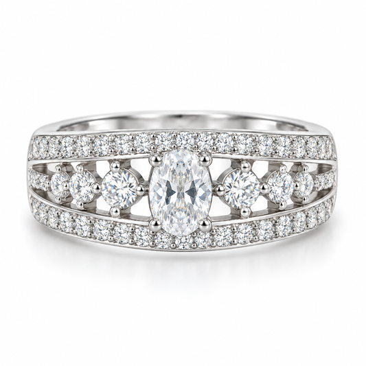 Oval Sparkle Silver Statement Ring