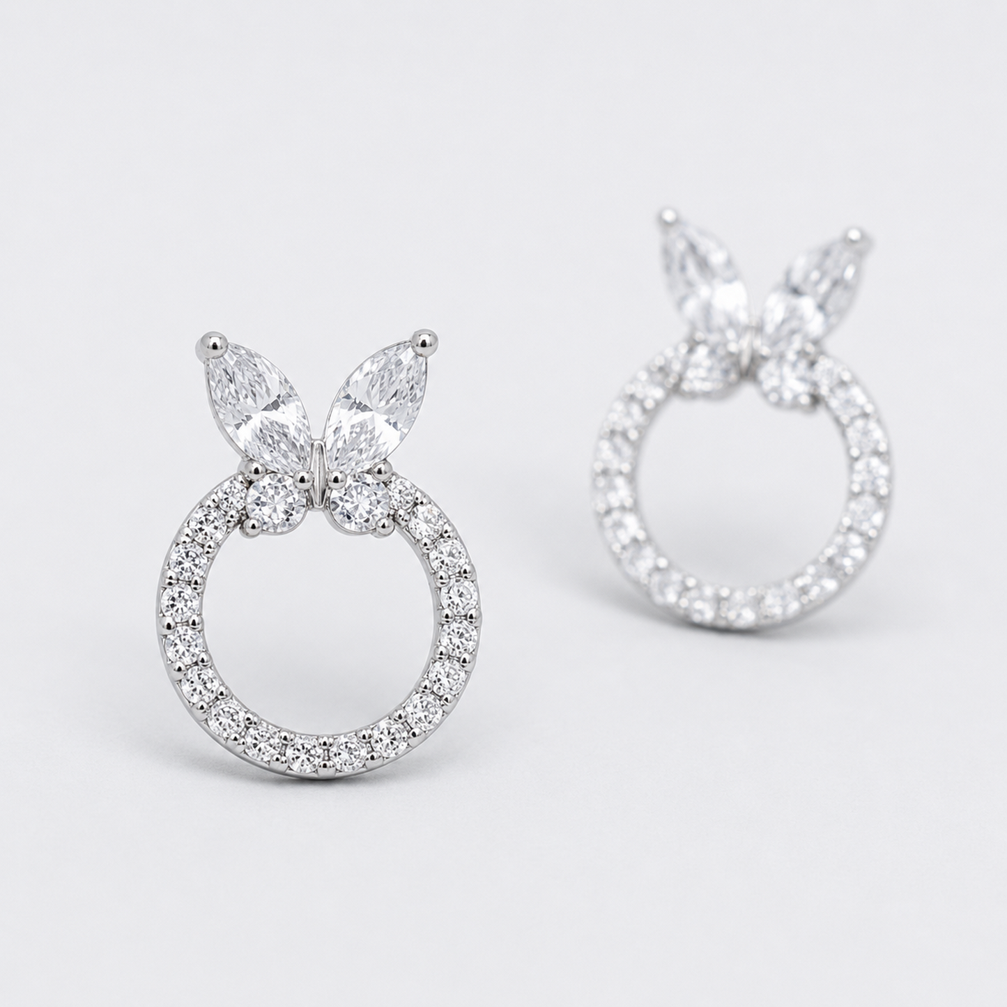 Butterfly Halo 925 Sterling Silver Stud Earrings