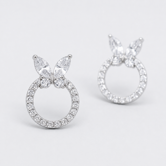 Butterfly Halo 925 Sterling Silver Stud Earrings