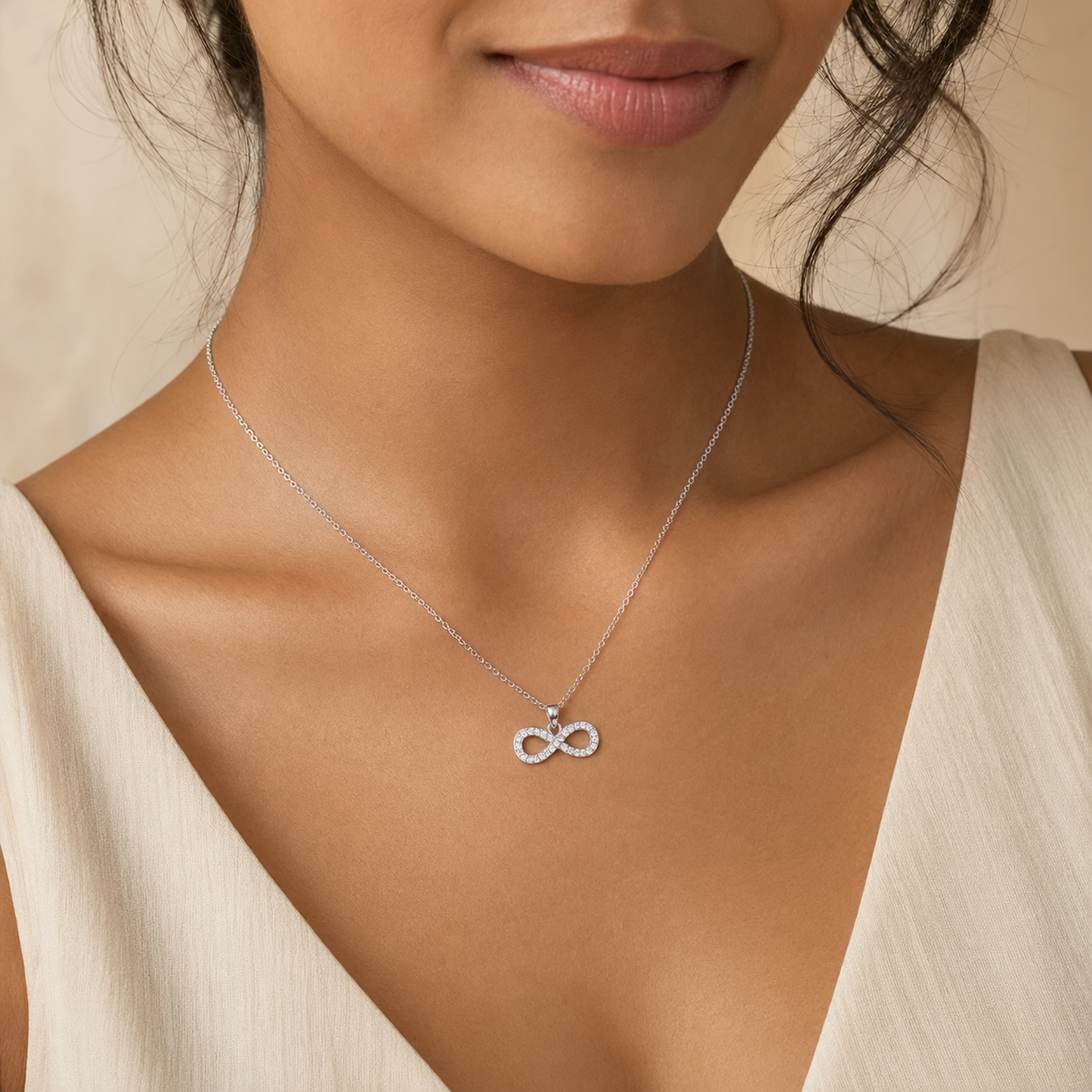 925 Sterling Silver Pavé Infinity Necklace